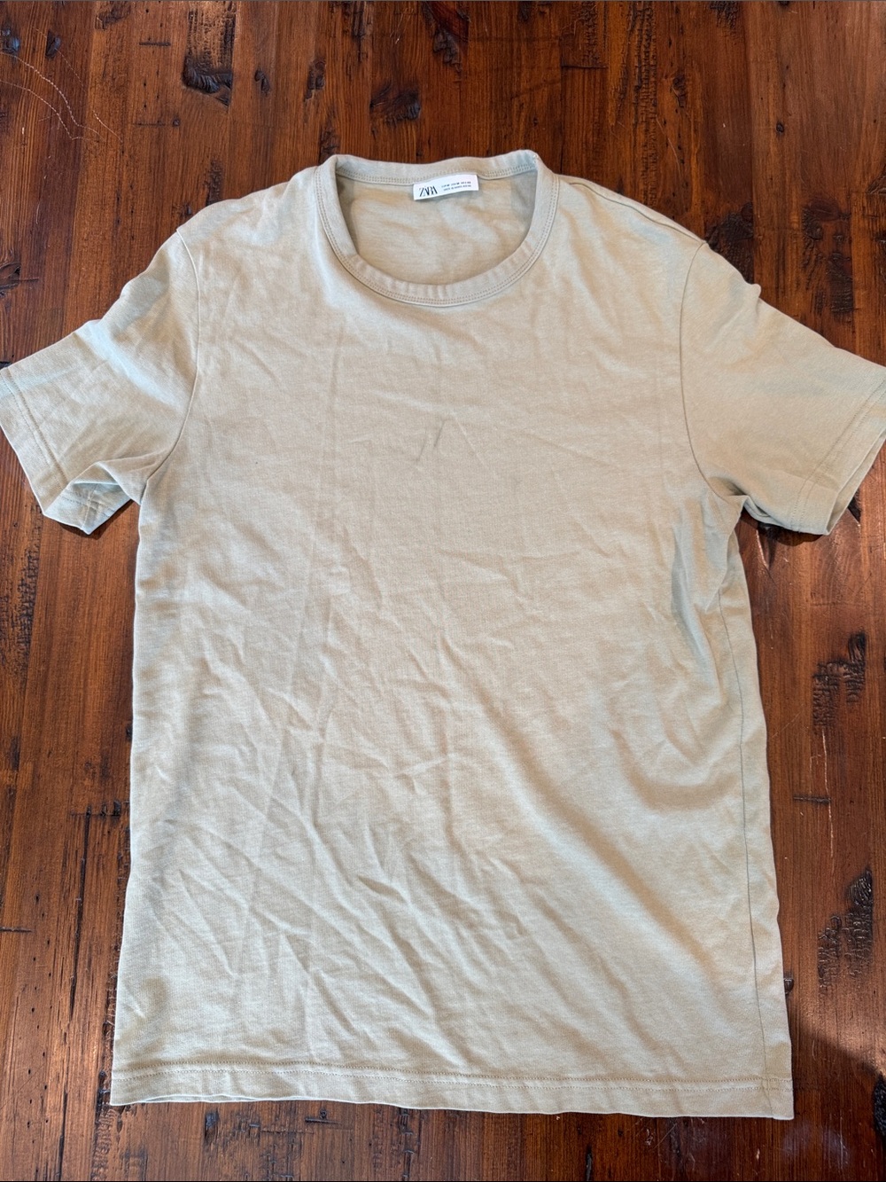 Zara Men Light Beige Crew Neck T-Shirt